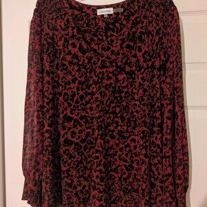 Calvin Klein Red & Black Print Blouse – Long Sleeve